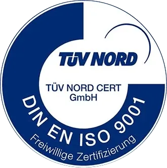 Siegel über Freiwillige Zertifizierung nach DIN EN ISO 9001 der TÜV NORD CERT GmbH